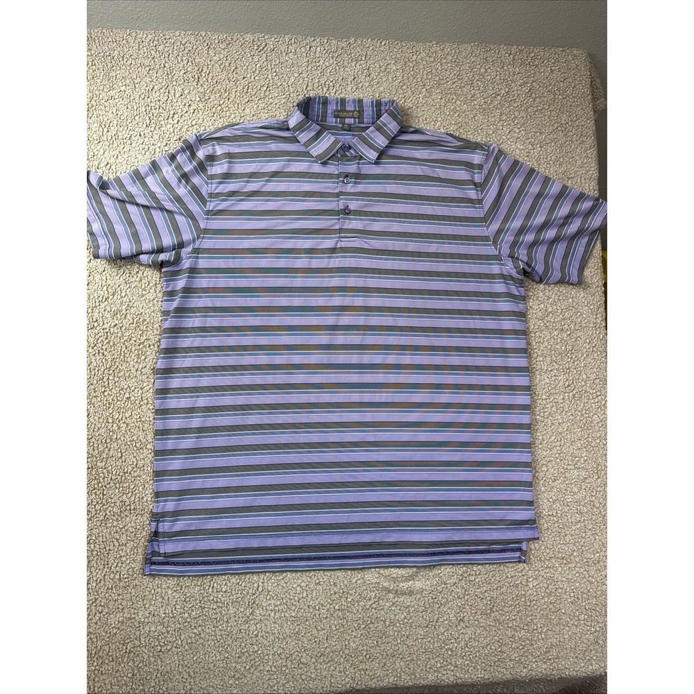 Peter Millar Summer Comfort Polo Shirt Men XXL Purple Blue Stripe Performance